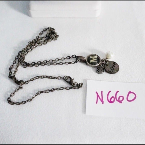 M Initial Love Tree of Life Pendant Necklace Antiqued Gold Tone - Picture 4 of 5